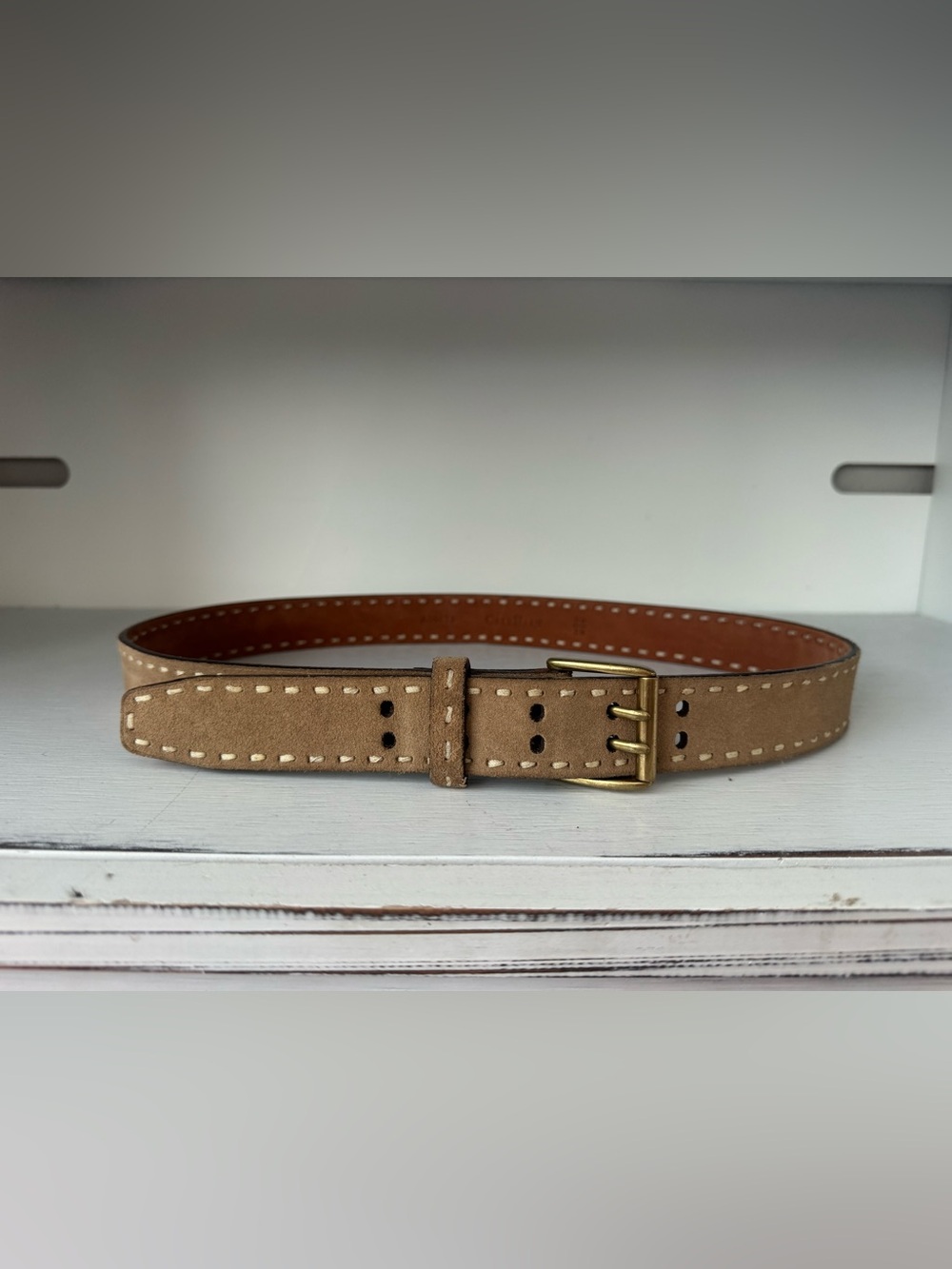 Cole Haan Tan Suede Leather Belt‎ Size 36 Contrast Stitch Crafted In India